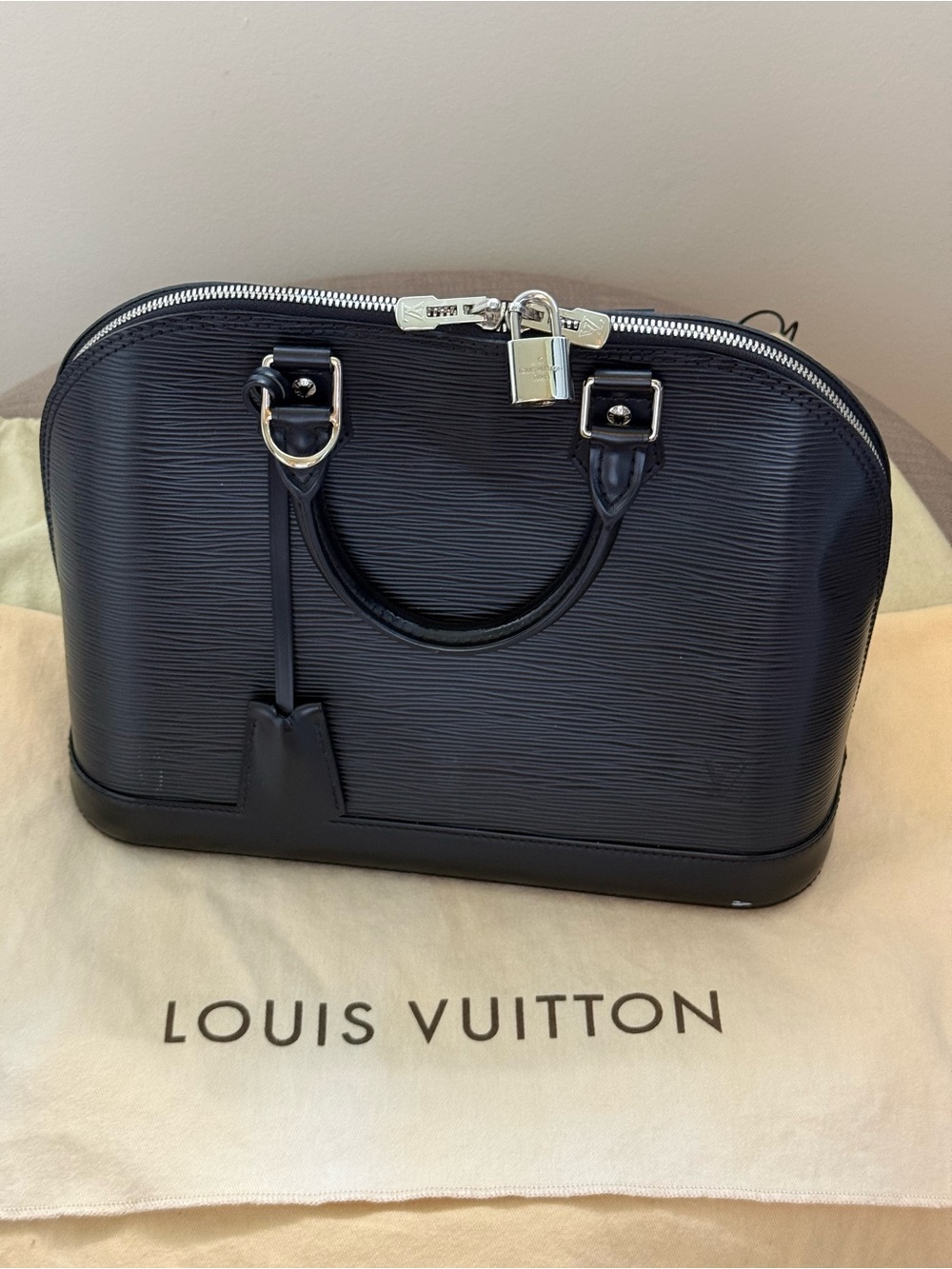 Louis Vuitton Black Epi Alma Handbag with Silver Hardware